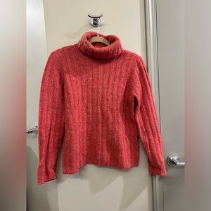 Garnet Hill Turtleneck Sweater Women’s Small Lana Merino Pink Cable Knit